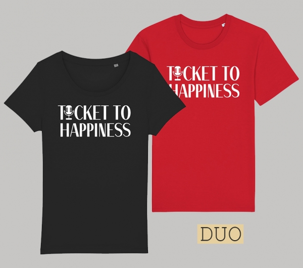 Ticket to Happiness – 2 Shirts - T-Shirt - Black - Red - Duo - Merch - Shop - Happiness Shirt
